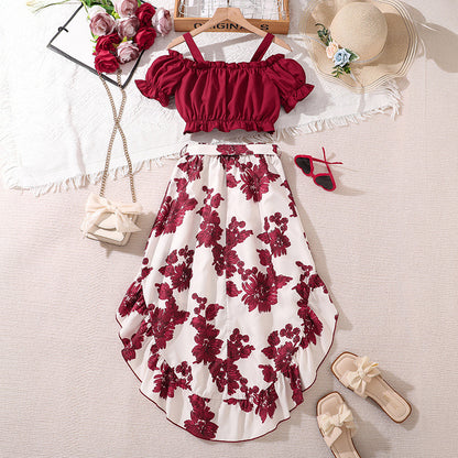 Girls Retro Printing Unique Two-piece Set