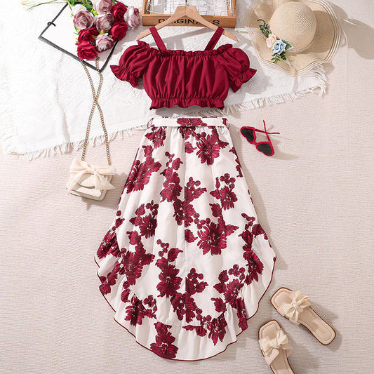 Girls Retro Printing Unique Two-piece Set
