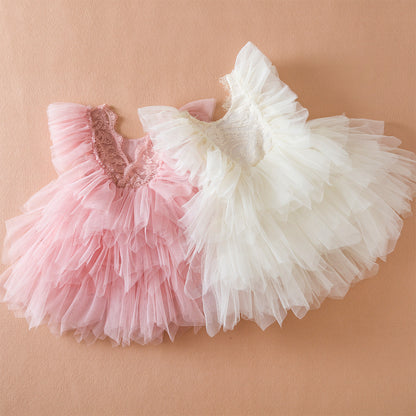 Girls Lace Embroidered Mesh Princess Dress