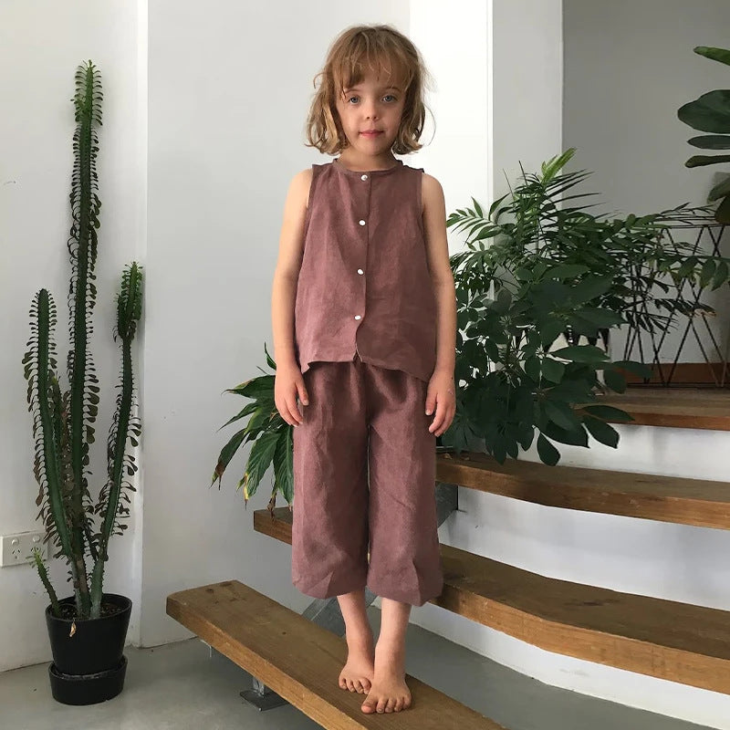Linen Cotton Wide-leg Elastic Waist Casual Pants