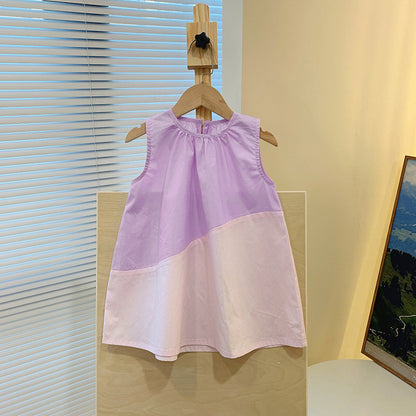 Kids' Skirt Color Matching Sleeveless Loose Dress