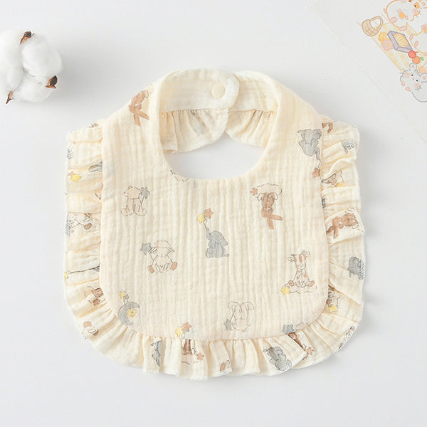 Ruffled Cotton Baby Bib - Printed Gauze Lace