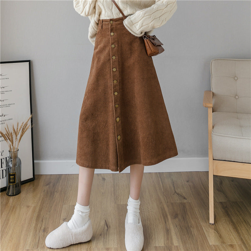 Corduroy Retro Fashion Midi Skirt