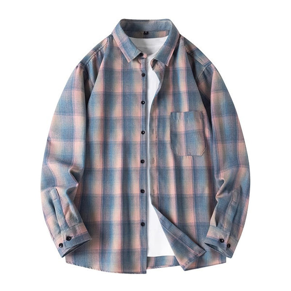 Veste à manches longues pour hommes, col à revers, chemise à carreaux rétro