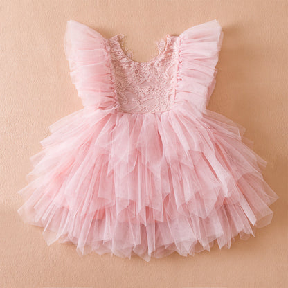 Girls Lace Embroidered Mesh Princess Dress