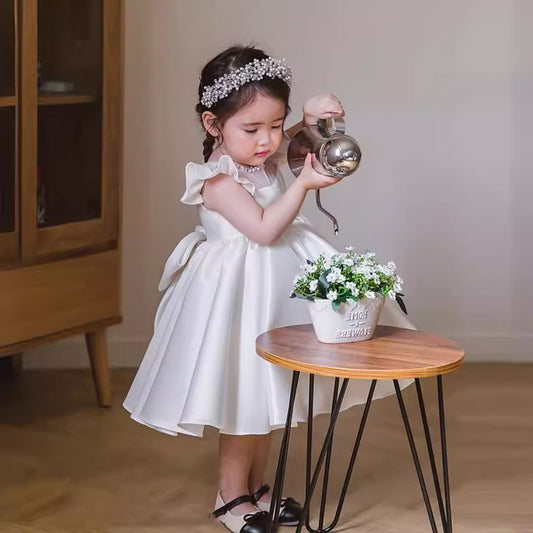 Children White Satin Princess Dress