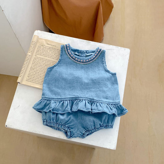 Baby Girl Baby Cotton Sweet Sleeveless Suit