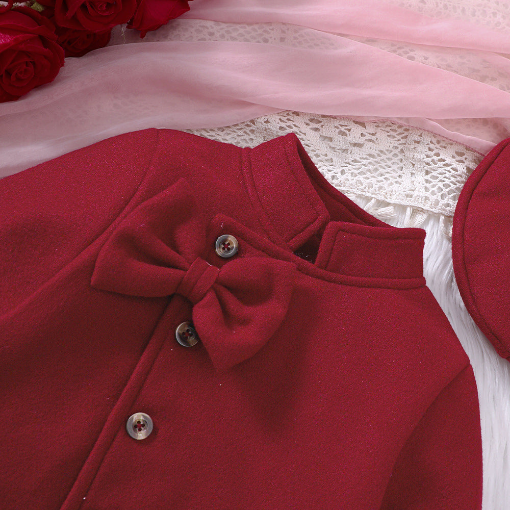 Woolen Bow Top Skirt Outfit