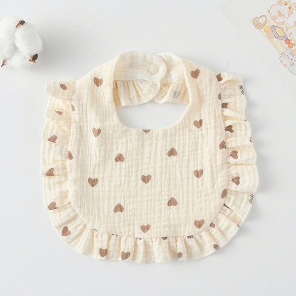 Ruffled Cotton Baby Bib - Printed Gauze Lace