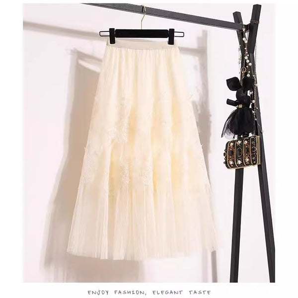 Floral Lace A-Line Pleated Midi Dress