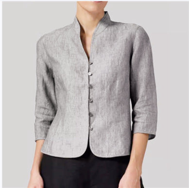Womens Slim Three-quarter Sleeve Button Jacket