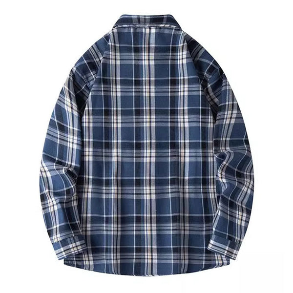 Veste à manches longues pour hommes, col à revers, chemise à carreaux rétro