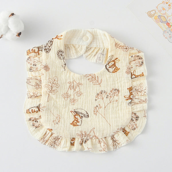 Ruffled Cotton Baby Bib - Printed Gauze Lace