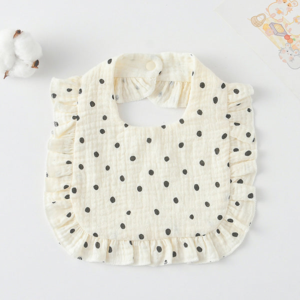 Ruffled Cotton Baby Bib - Printed Gauze Lace