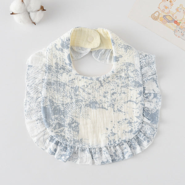 Ruffled Cotton Baby Bib - Printed Gauze Lace