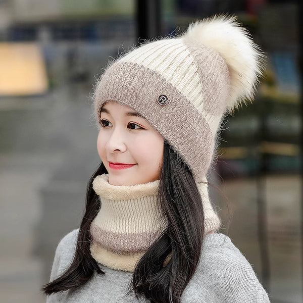 Cotton-padded Cap Scarf Set