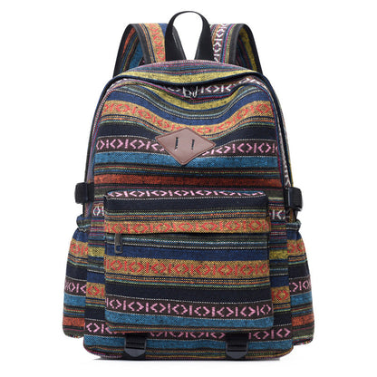 Sac à dos de style ethnique décontracté à carreaux en toile de grande capacité pour étudiantes, sac à dos de voyage tendance