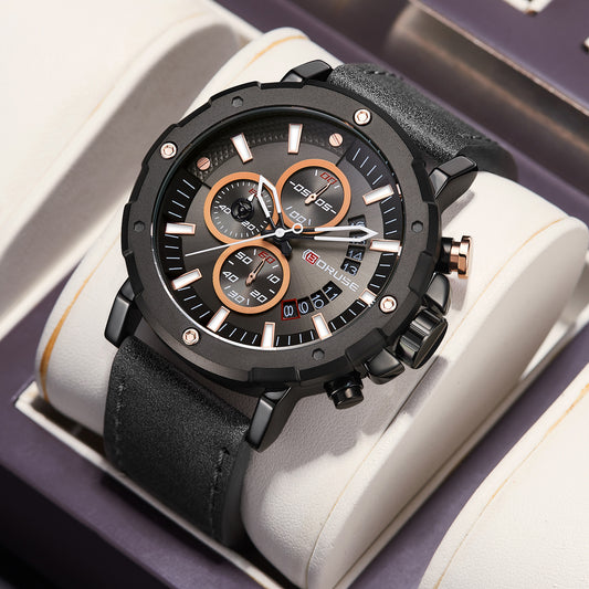 Men's leather Waterproof Luminous Quartz Watch
