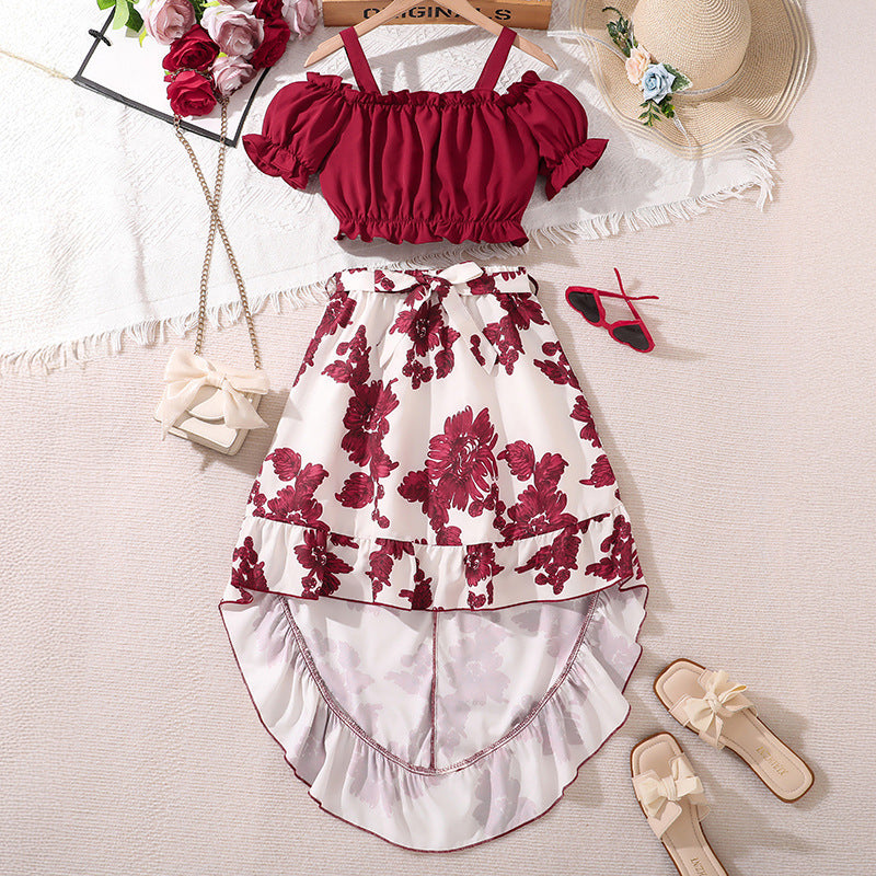 Girls Retro Printing Unique Two-piece Set