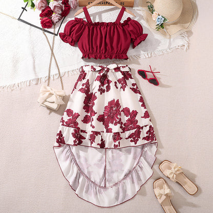 Girls Retro Printing Unique Two-piece Set