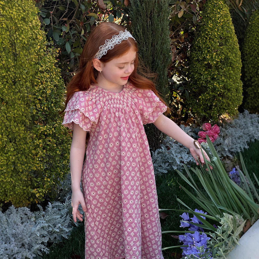 Girls' Embroidery Vintage Dress Flounced Sleeve Lace