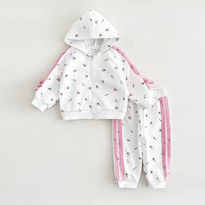 Girls' Warm Hoodie Jacket Trousers Suit