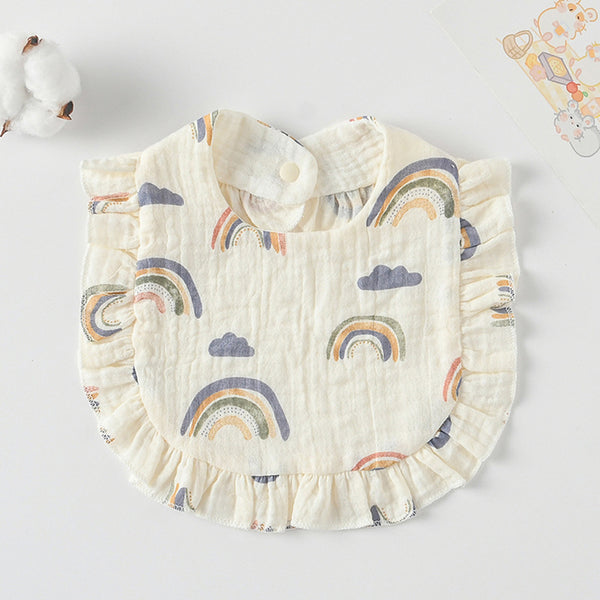 Ruffled Cotton Baby Bib - Printed Gauze Lace