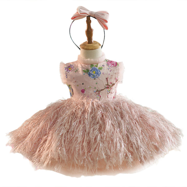 Feather-Trim Birthday Princess Dress