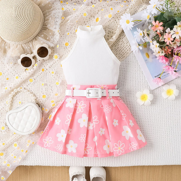 Girls' Striped Halter and Pleated Skirt Set