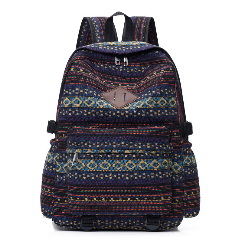 Sac à dos de style ethnique décontracté à carreaux en toile de grande capacité pour étudiantes, sac à dos de voyage tendance