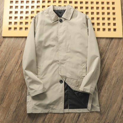 Solid Color Casual Polo Collar Mid-length Trench Coat Men
