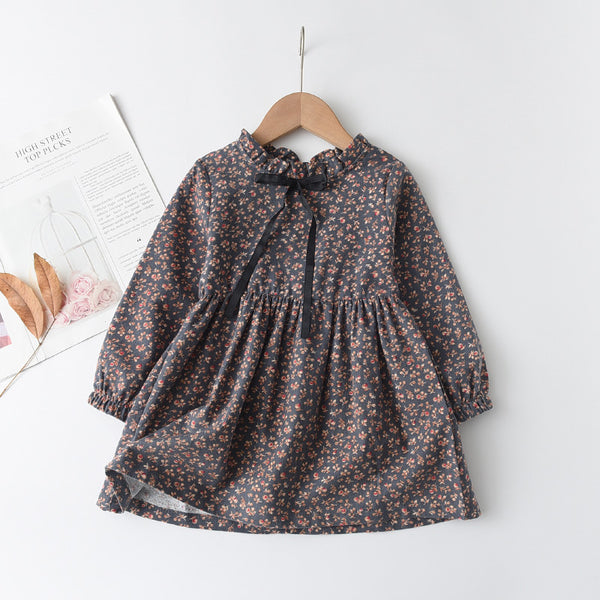 Girls' Floral Cotton Bowknot Dress