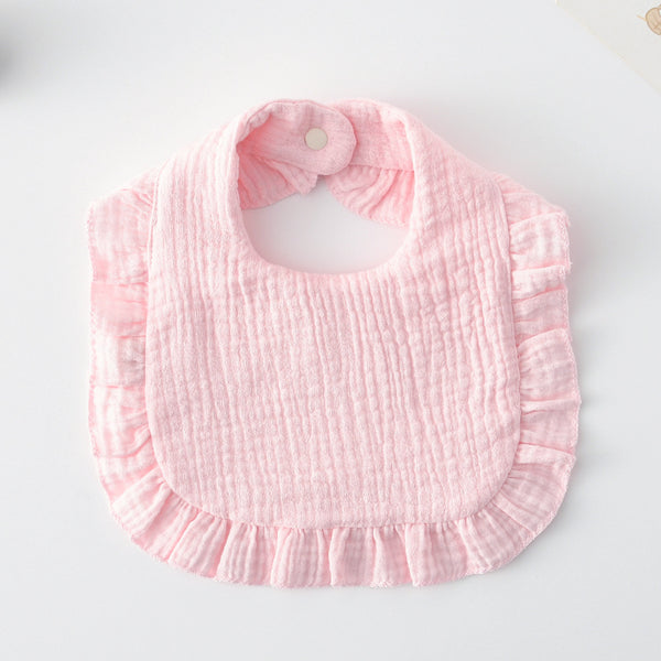 Ruffled Cotton Baby Bib - Printed Gauze Lace