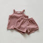Infant CottonWaffle Suspender Shorts Suit