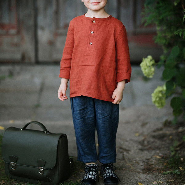 Boys' Cotton-Linen Half-Placket Shirt