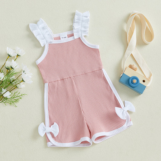 Bowknot Casual Suspenders Jumpsuit Shorts