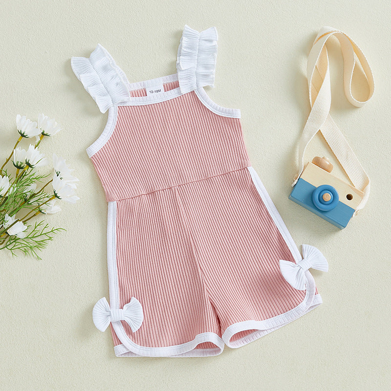Bowknot Casual Suspenders Jumpsuit Shorts