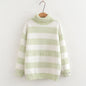 Japanese Style Half Turtleneck Pullover Long Sleeve Knitted Sweater Striped Contrast Color Ladies