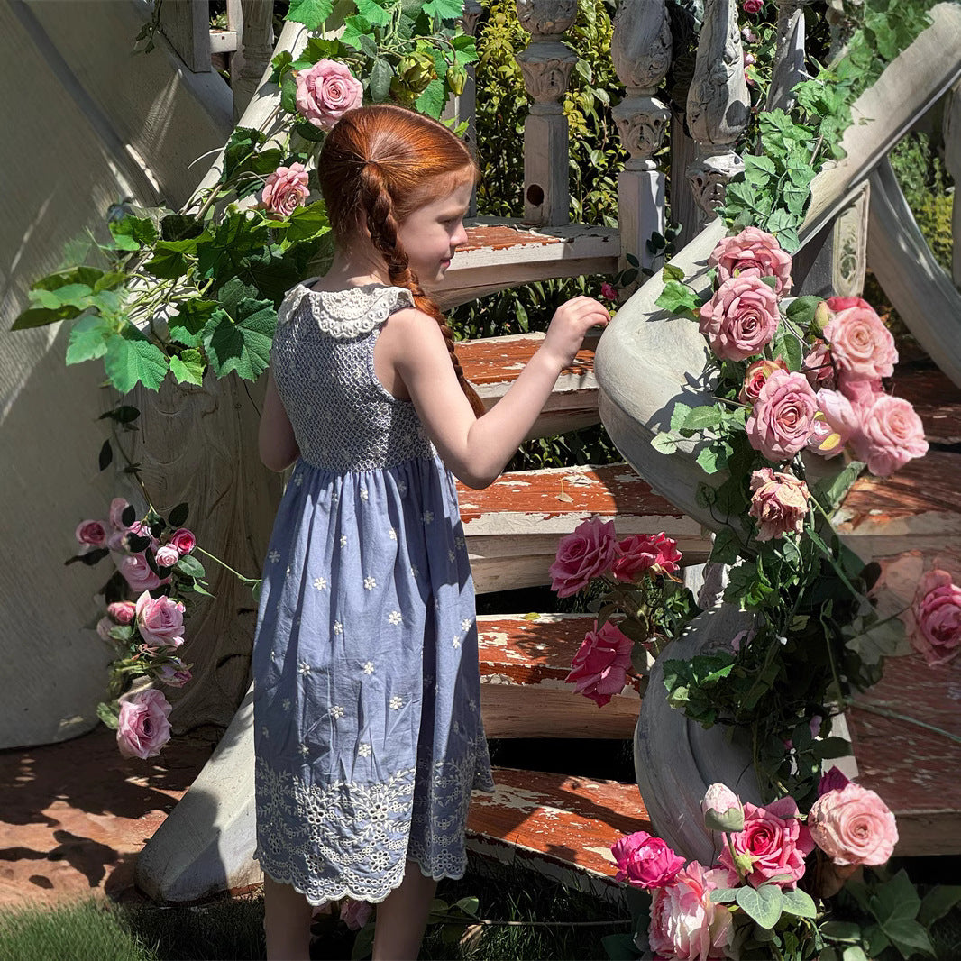 Girls Smocking Machine Embroidery Dress Sleeveless