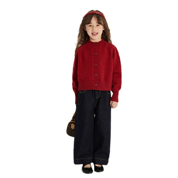 Girl's Red Knitted Cardigan