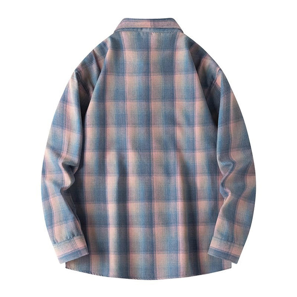 Veste à manches longues pour hommes, col à revers, chemise à carreaux rétro
