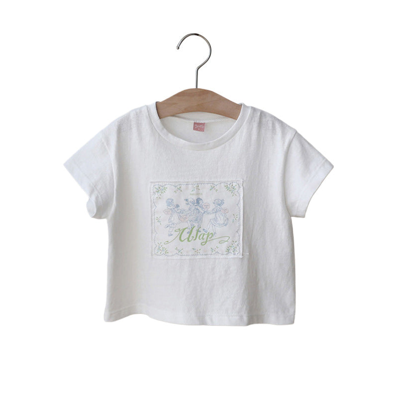 Fashion Girls Retro Pure Color Comfort T-shirt