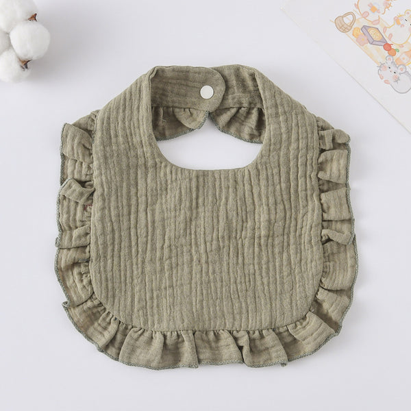Ruffled Cotton Baby Bib - Printed Gauze Lace