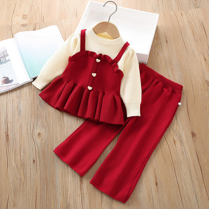 Girls Knitted Long-sleeved Two-piece Pants