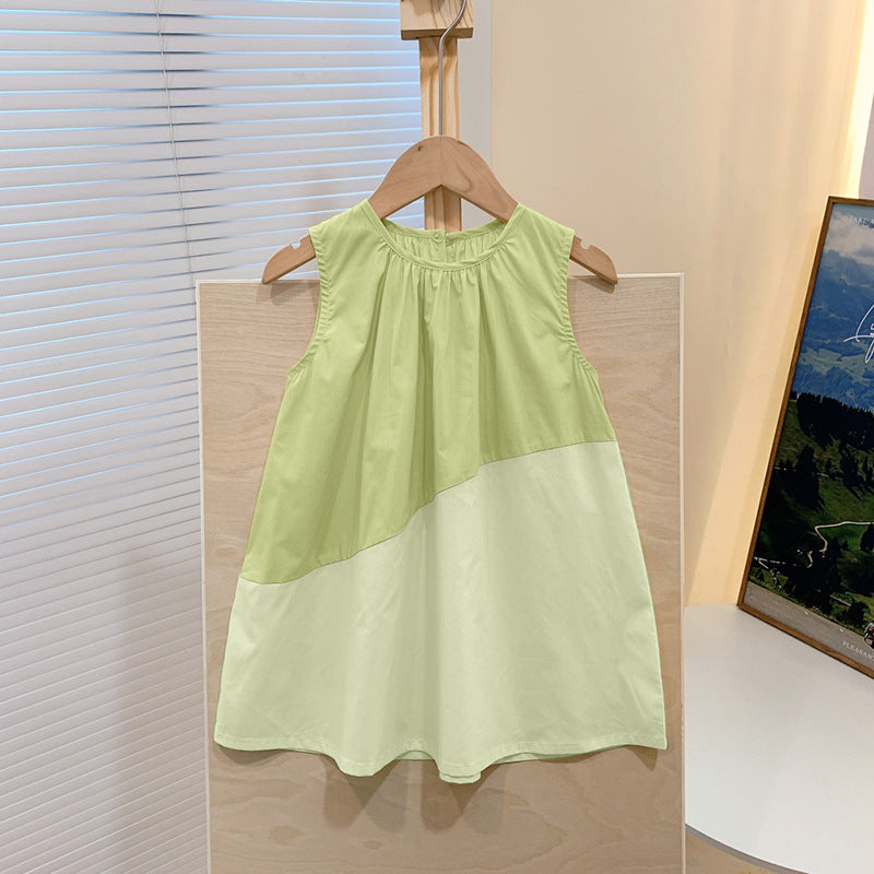 Kids' Skirt Color Matching Sleeveless Loose Dress