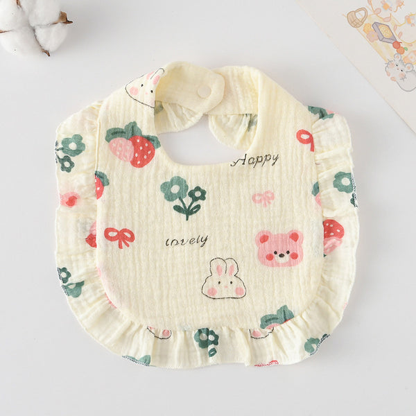 Ruffled Cotton Baby Bib - Printed Gauze Lace