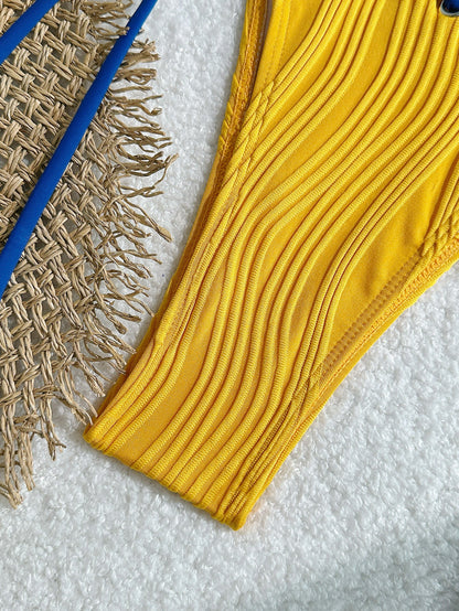 2025 Halter Wrinkled Weave Bikini Women Swimwear Female Swimsuit Two Pieces Bikini Set Brazilian Bathing Suit Swim Beach Wear