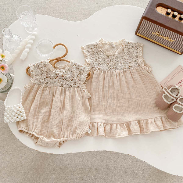 Baby Summer Baby Girl Waffle Lace Romper