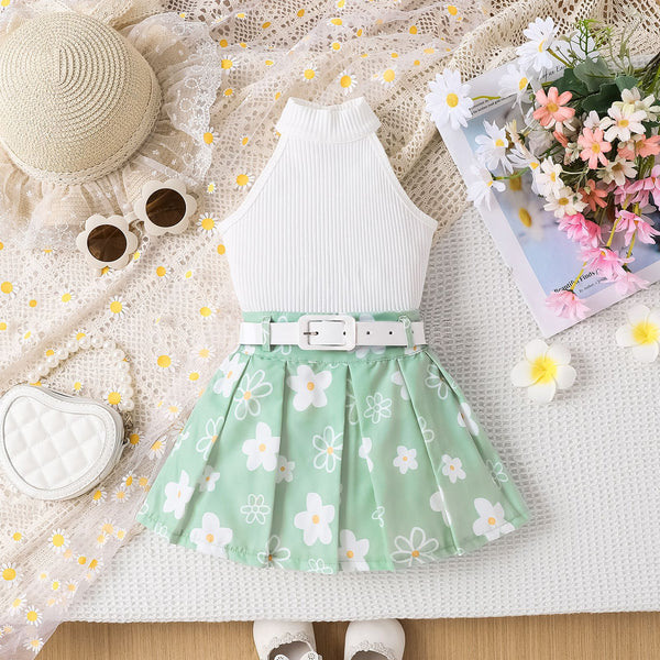 Girls' Striped Halter and Pleated Skirt Set