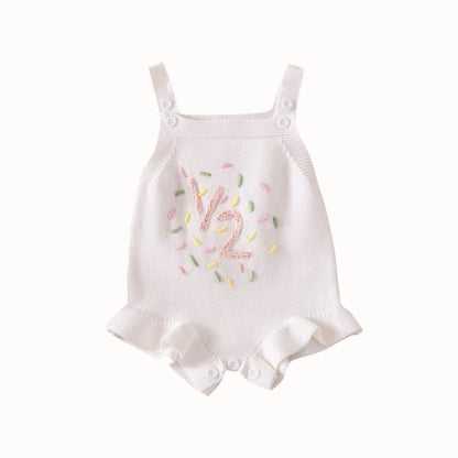 Embroidered Slip Top Sweater Ruffled Romper